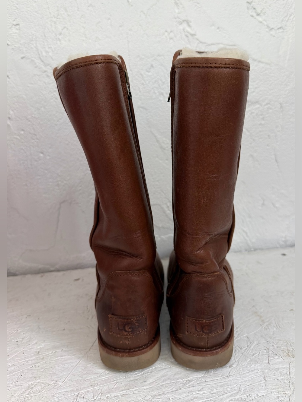 UGG Abree II Brown Side Zip Sherpa Lined Sheep Calf Height Boots 1016587 Size 7 - Picture 4 of 9